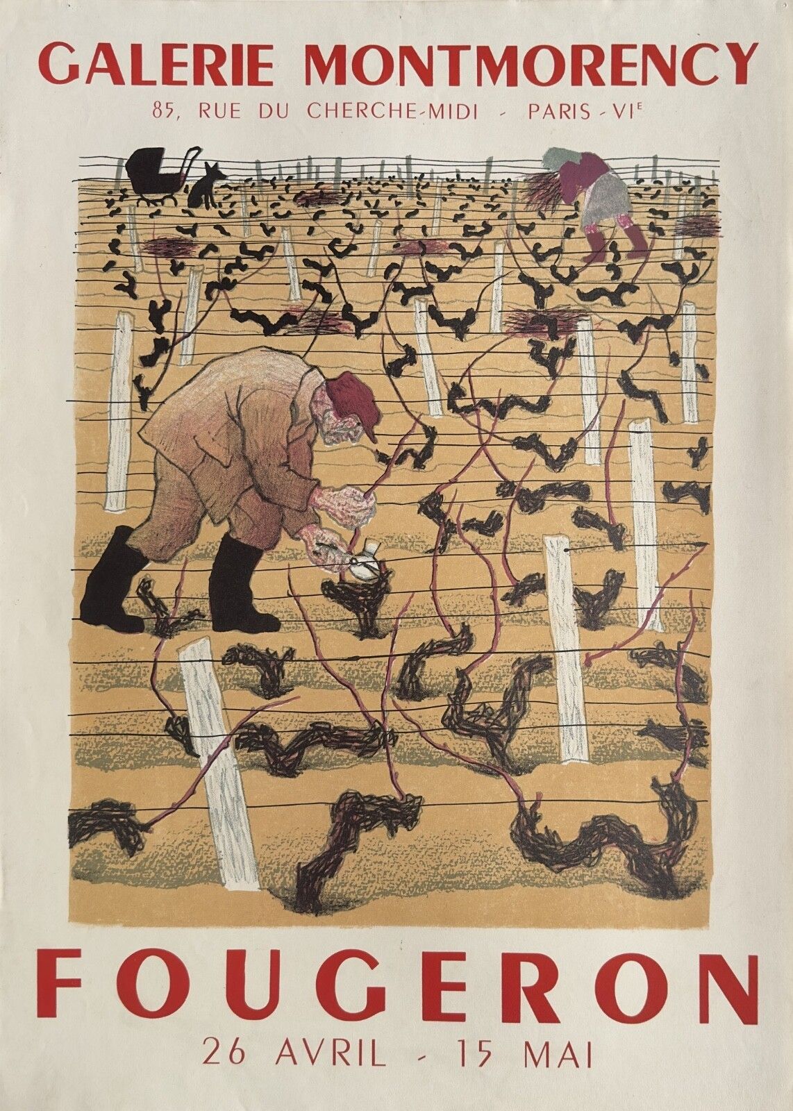 André Fougeron Vintage Lithographic Poster Poster Exhibition Les Vignerons Vinyards