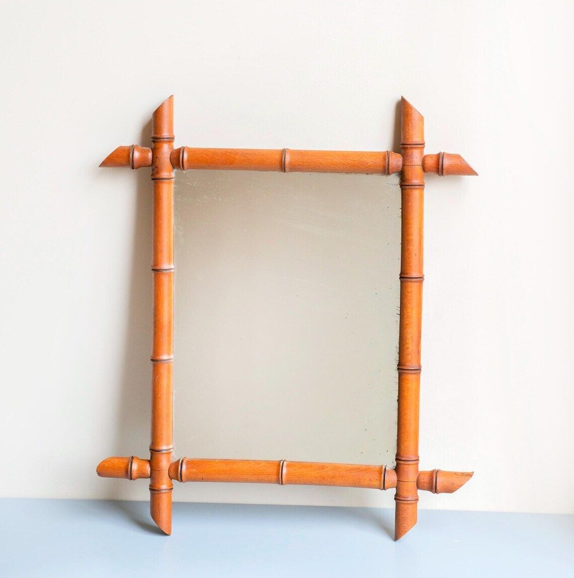 Miroir mural d'époque en bois sculpté, imitation bambou, France photo 270.0