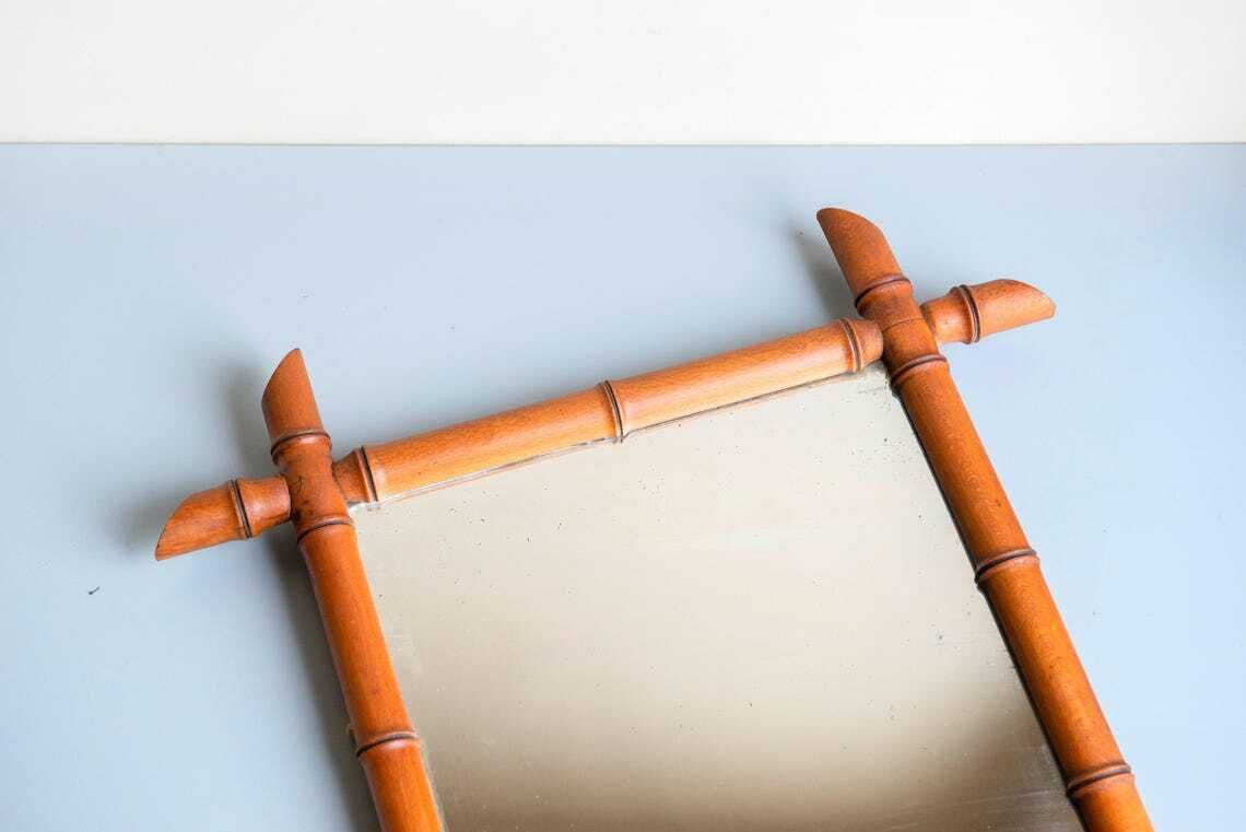 photo furniture Miroir mural d'époque en bois sculpté, imitation bambou, France