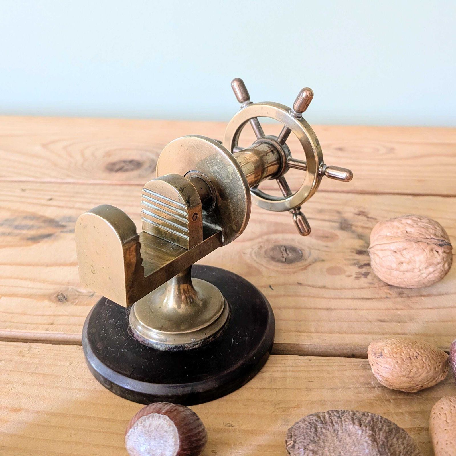 Antique Brass Nutcracker In The Form Of A Ship's Wheel C1920 photo vinterior