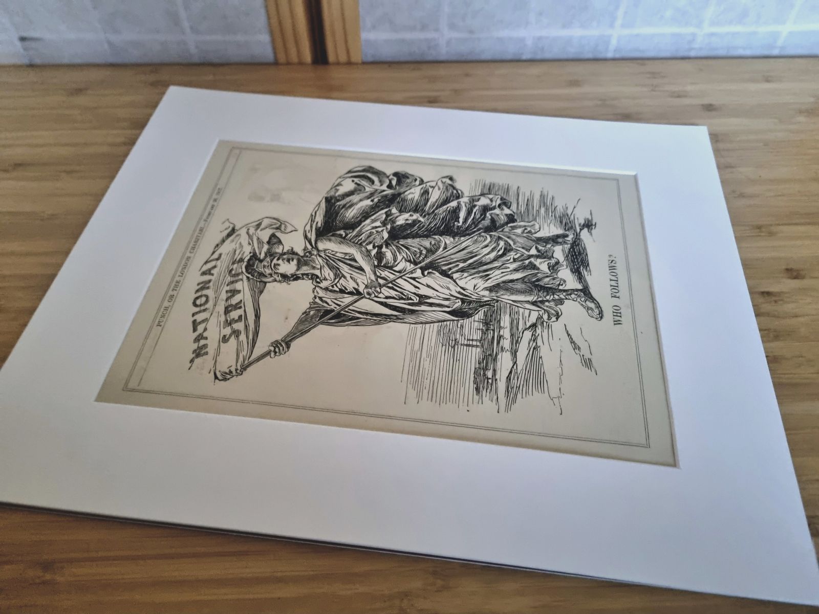 British Political Cartoon Print, Punch Magazine National Service Illustration, 1917 Satirical War Cartoon Mounted, Bernard Partridge Artist photo 85.0