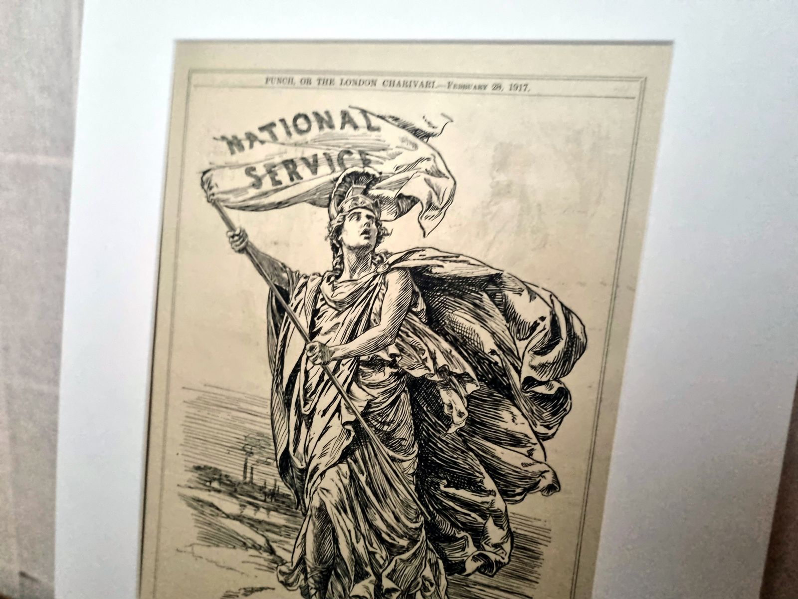 British Political Cartoon Print, Punch Magazine National Service Illustration, 1917 Satirical War Cartoon Mounted, Bernard Partridge Artist photo for sale