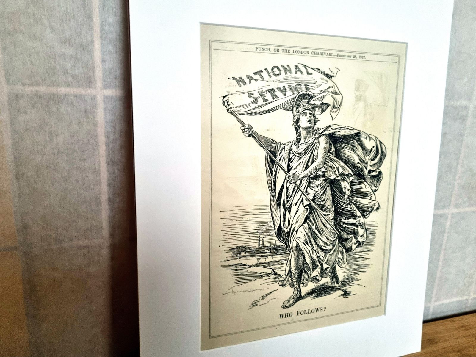 British Political Cartoon Print, Punch Magazine National Service Illustration, 1917 Satirical War Cartoon Mounted, Bernard Partridge Artist photo Art