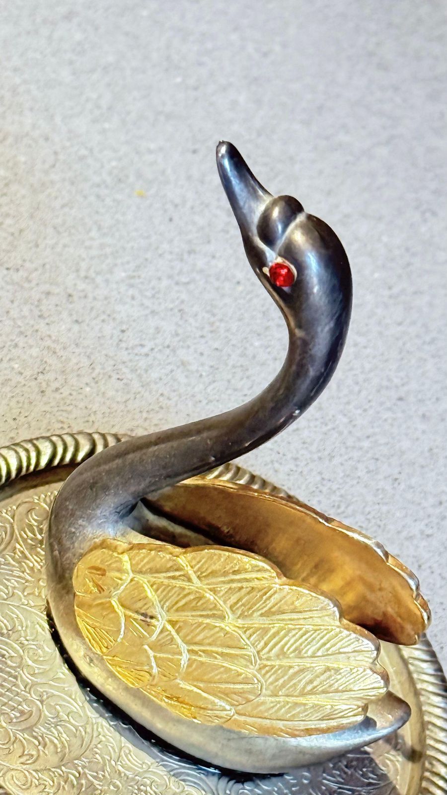 Antique Sliver Ring Holder Swann Birds Decorative Jewellery Organiser Home Décor photo vintage