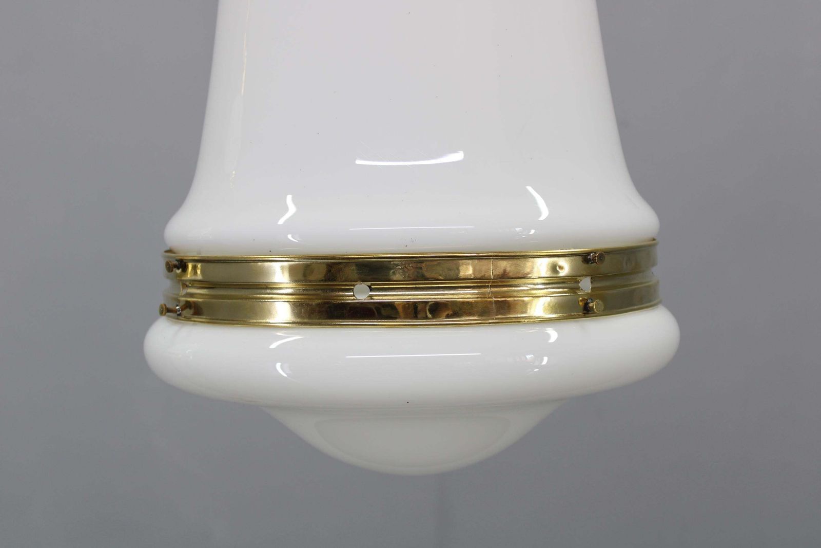 Pair Of 1930s Peter Behrens Luzette Pendants In Opaline Glass And Brass photo 1832.0