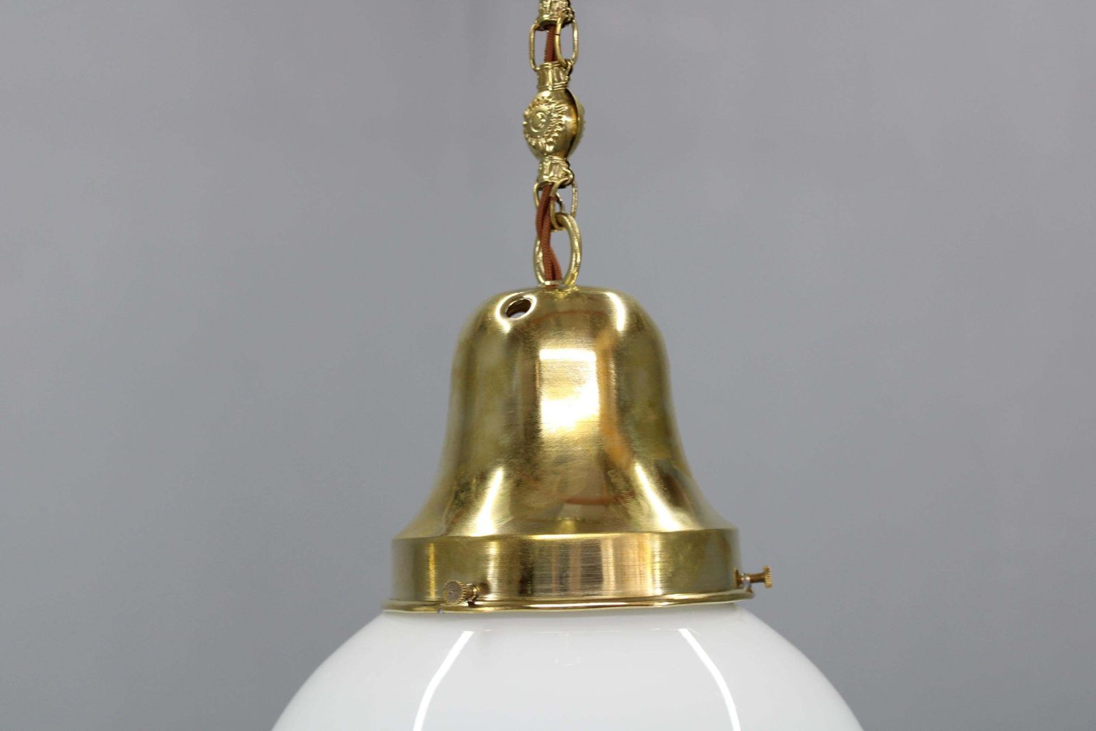 Pair Of 1930s Peter Behrens Luzette Pendants In Opaline Glass And Brass photo buy