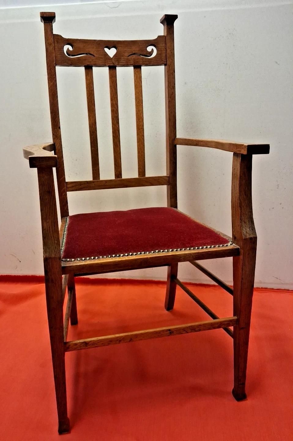 Antique Bold And Handsome Arts And Crafts Art Nouveau Oak Elbow Chair