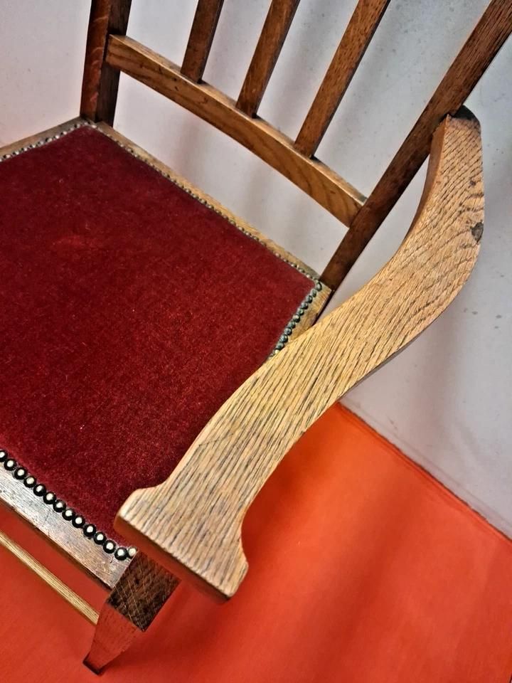 Antique Bold And Handsome Arts And Crafts Art Nouveau Oak Elbow Chair photo Furniture