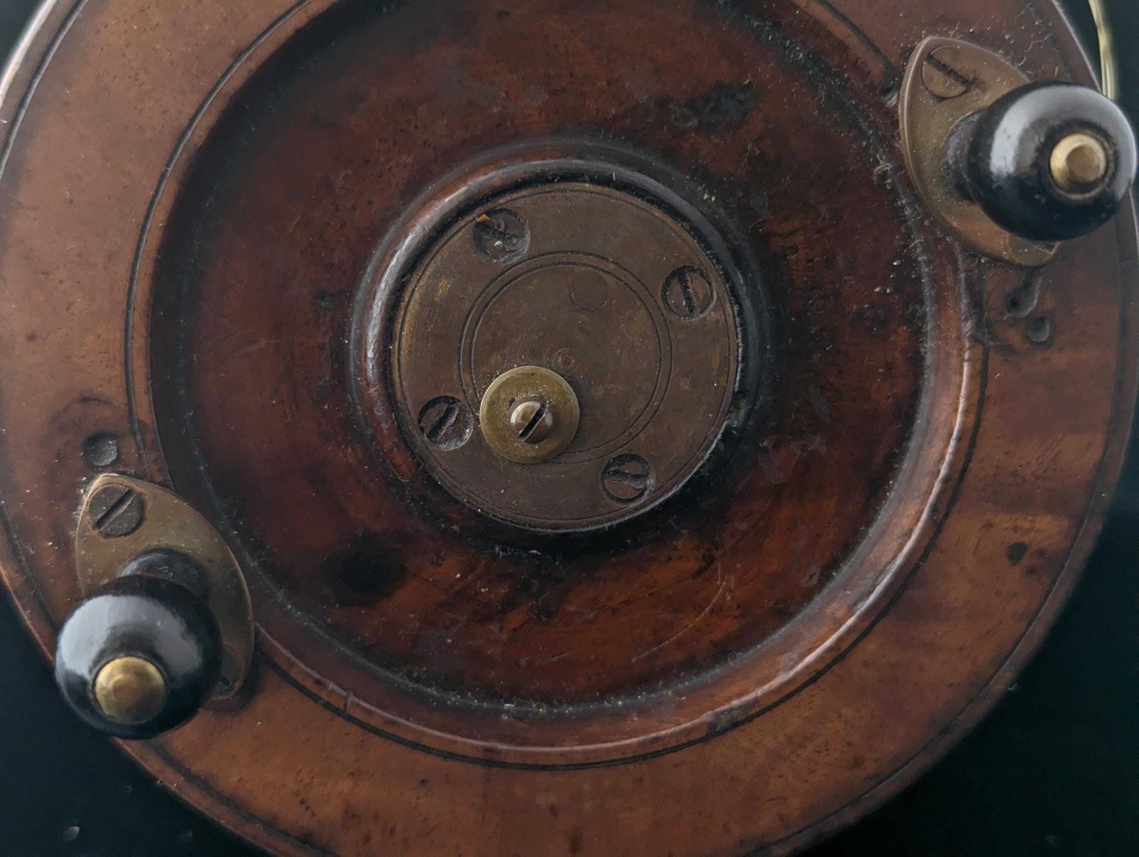 Large Antique Nottingham Style Fishing Reel, Walnut And Brass photo buy
