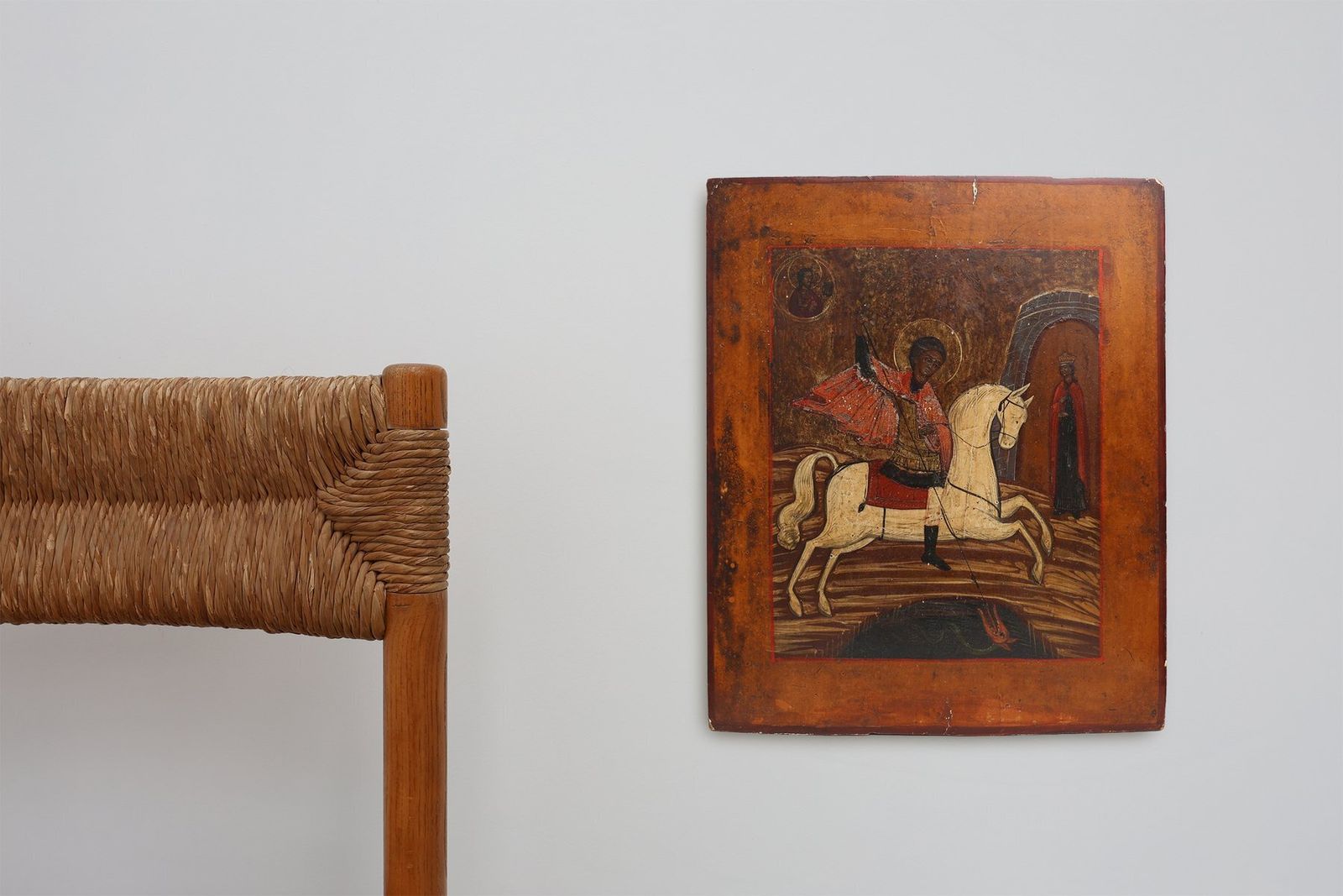 Religious Icon Of Saint George And The Dragon, 1800s, Painting On Wood photo Art