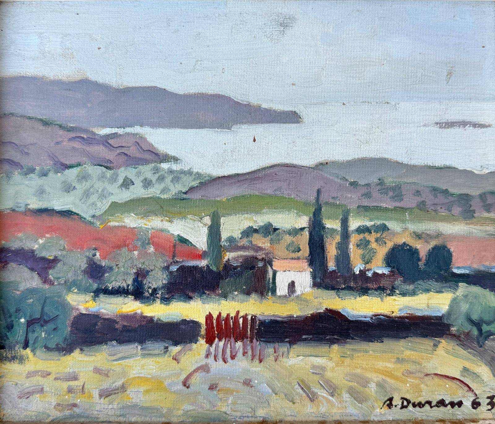 Rafael Duran Benet Mediterranean Landscape With Farmhouse And Cypresses Oil Painting 1963