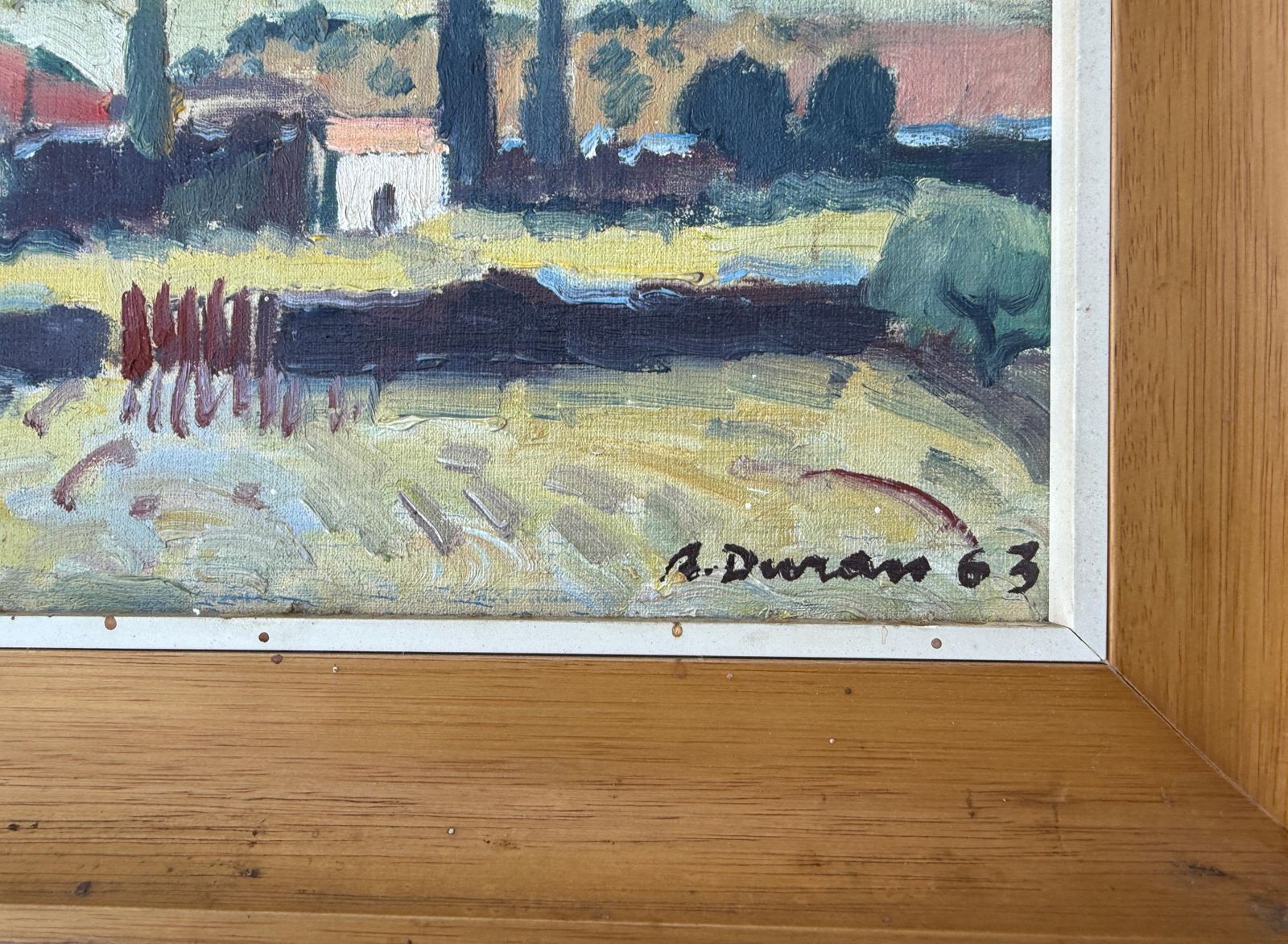 Rafael Duran Benet Mediterranean Landscape With Farmhouse And Cypresses Oil Painting 1963 photo for sale