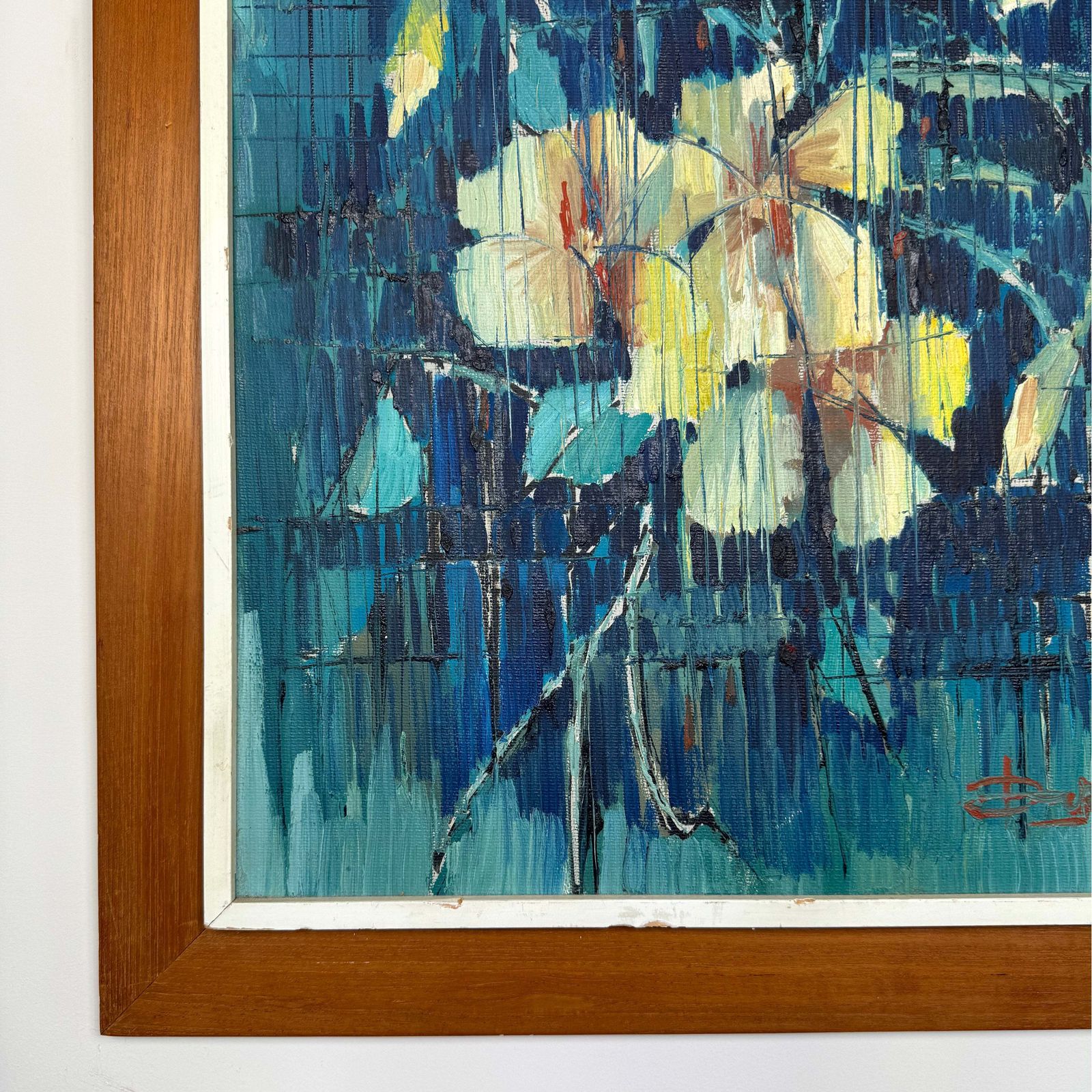Mid Century Abstract Painting Of Flowers photo for sale
