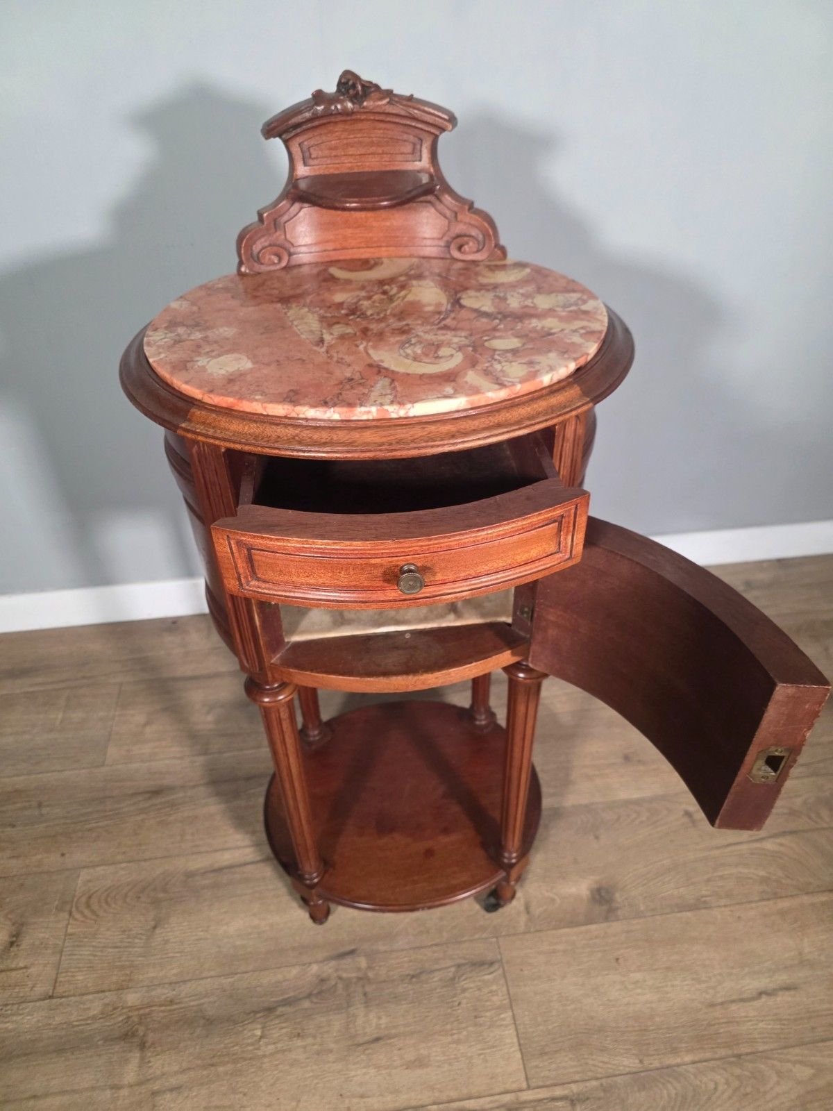 Antique French Mahogany Marble Top Bedside Cabinet 1910 photo vinterior