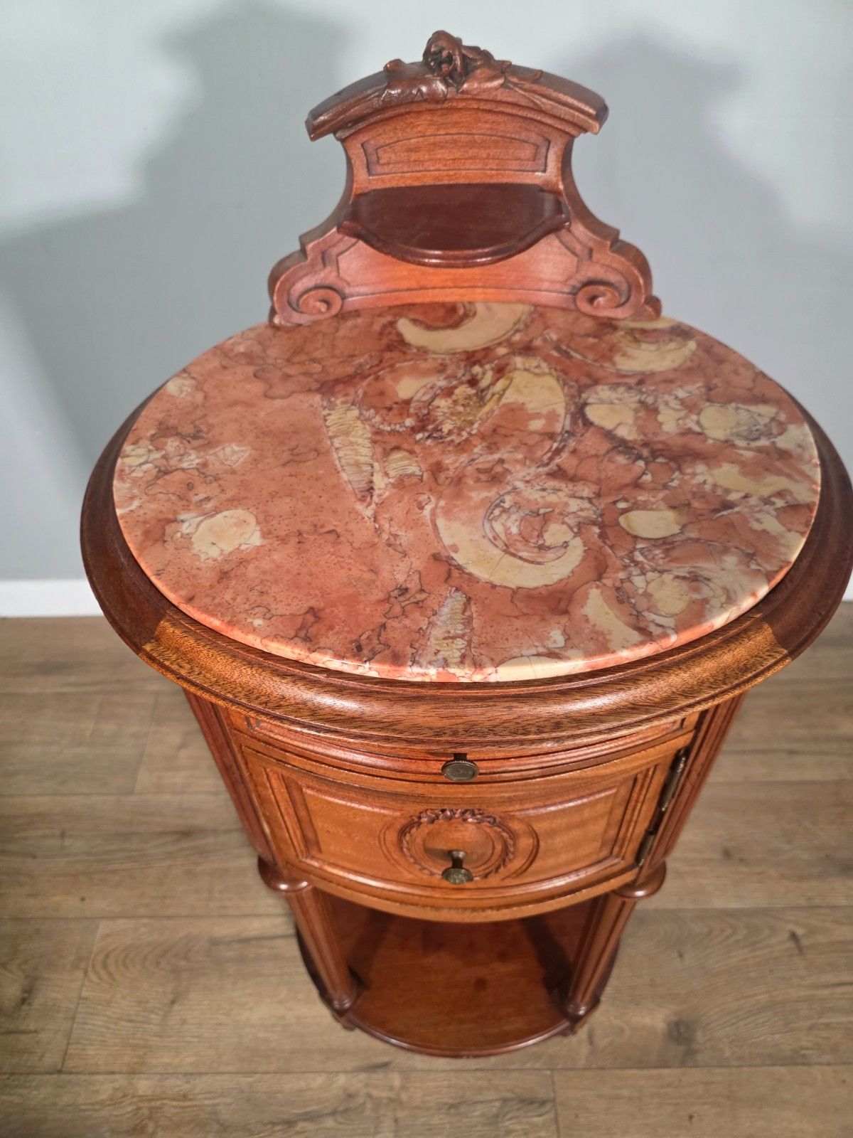 photo furniture Antique French Mahogany Marble Top Bedside Cabinet 1910