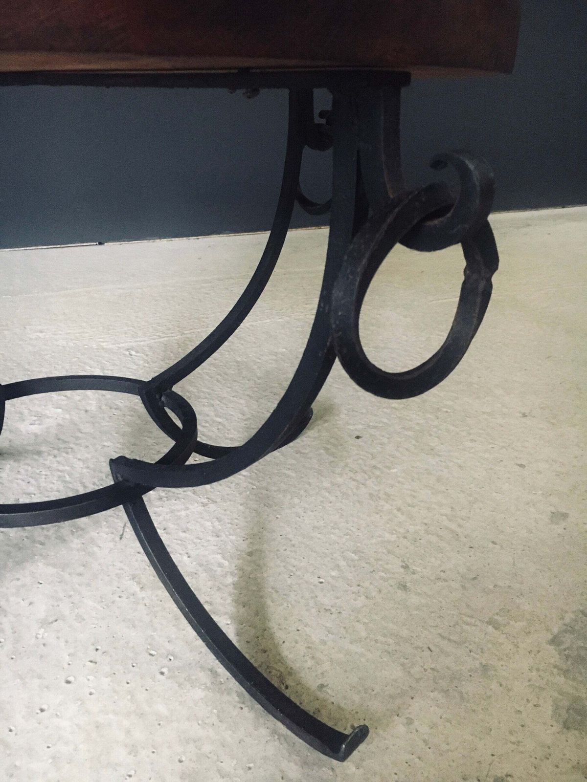 Furniture Rustic Design Oak & Wrought Iron Coffee Table, Belgium 1950's photo