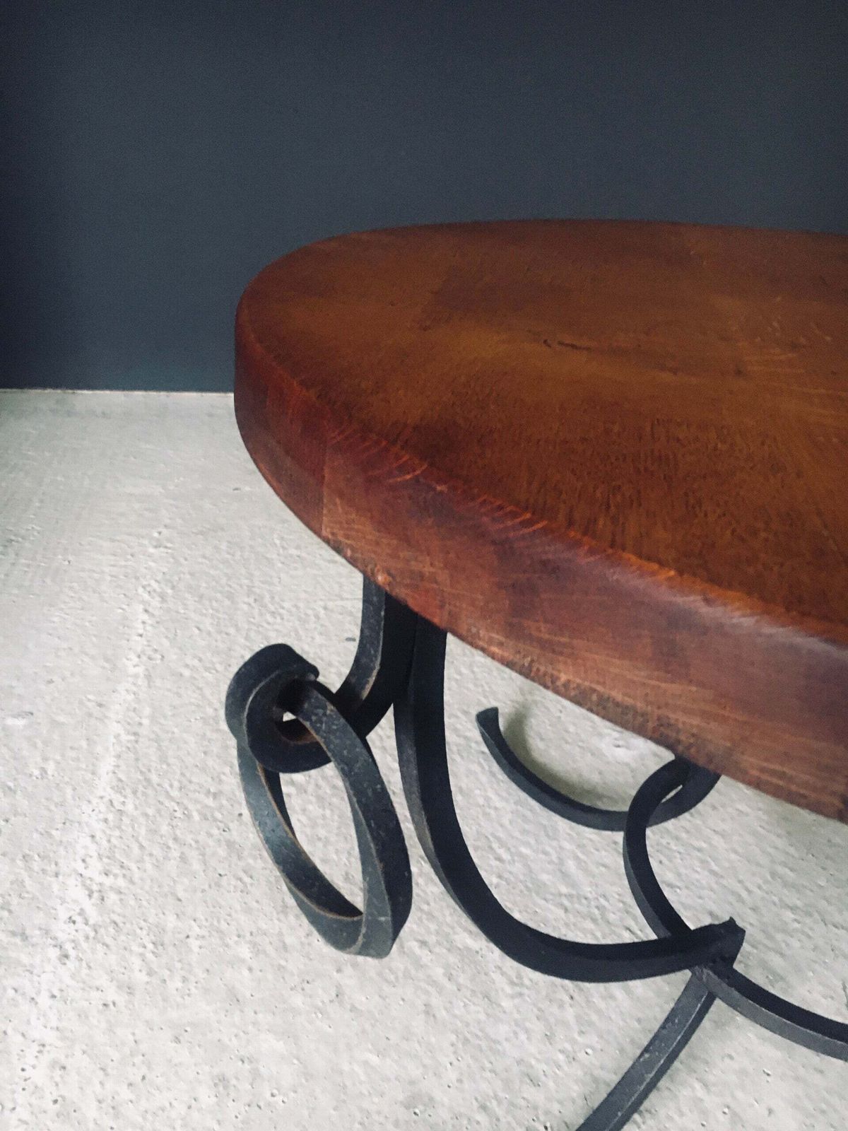 photo vinterior Rustic Design Oak & Wrought Iron Coffee Table, Belgium 1950's