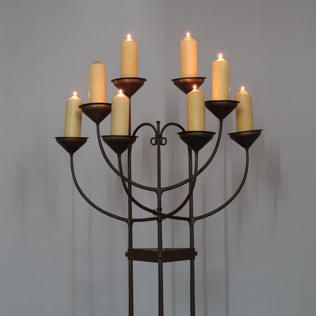 Unique Hand Forged Floor Candelabra, Netherlands, C. 1925–1938 photo for sale