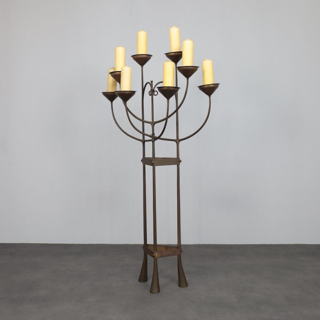 Unique Hand Forged Floor Candelabra, Netherlands, C. 1925–1938 photo Home Decor