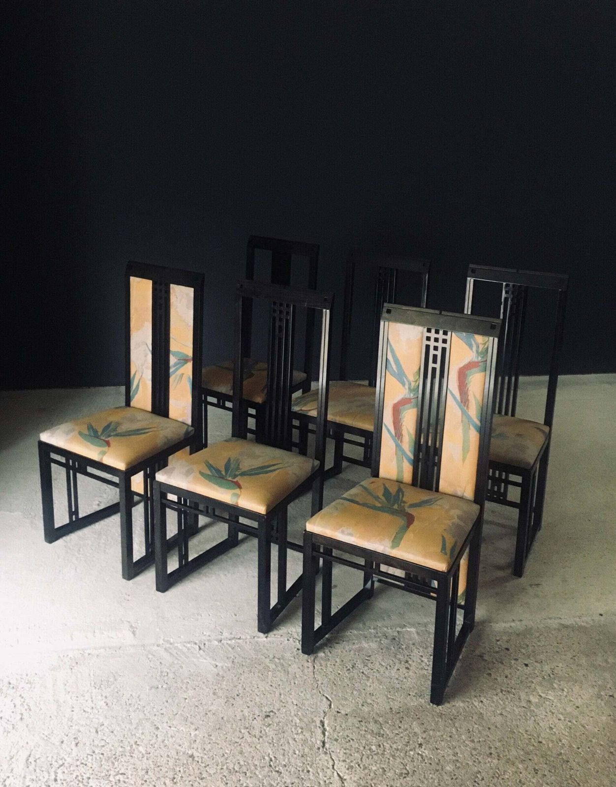 photo buy Postmodern Design 'Galaxy' Dining Chair Set By Umberto Asnago For Giorgetti, Italy 1980's
