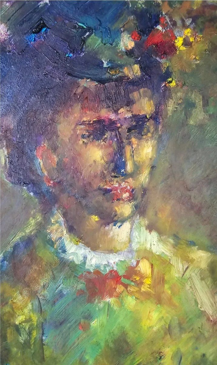 4000.0 Impressionist Artist, Portrait, Oil On Wood Panel, Framed photo