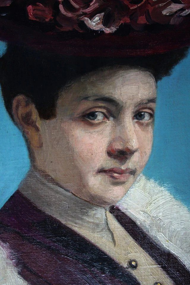photo furniture Portrait Of Lady With Hat, 1800s, Oil Painting, Framed