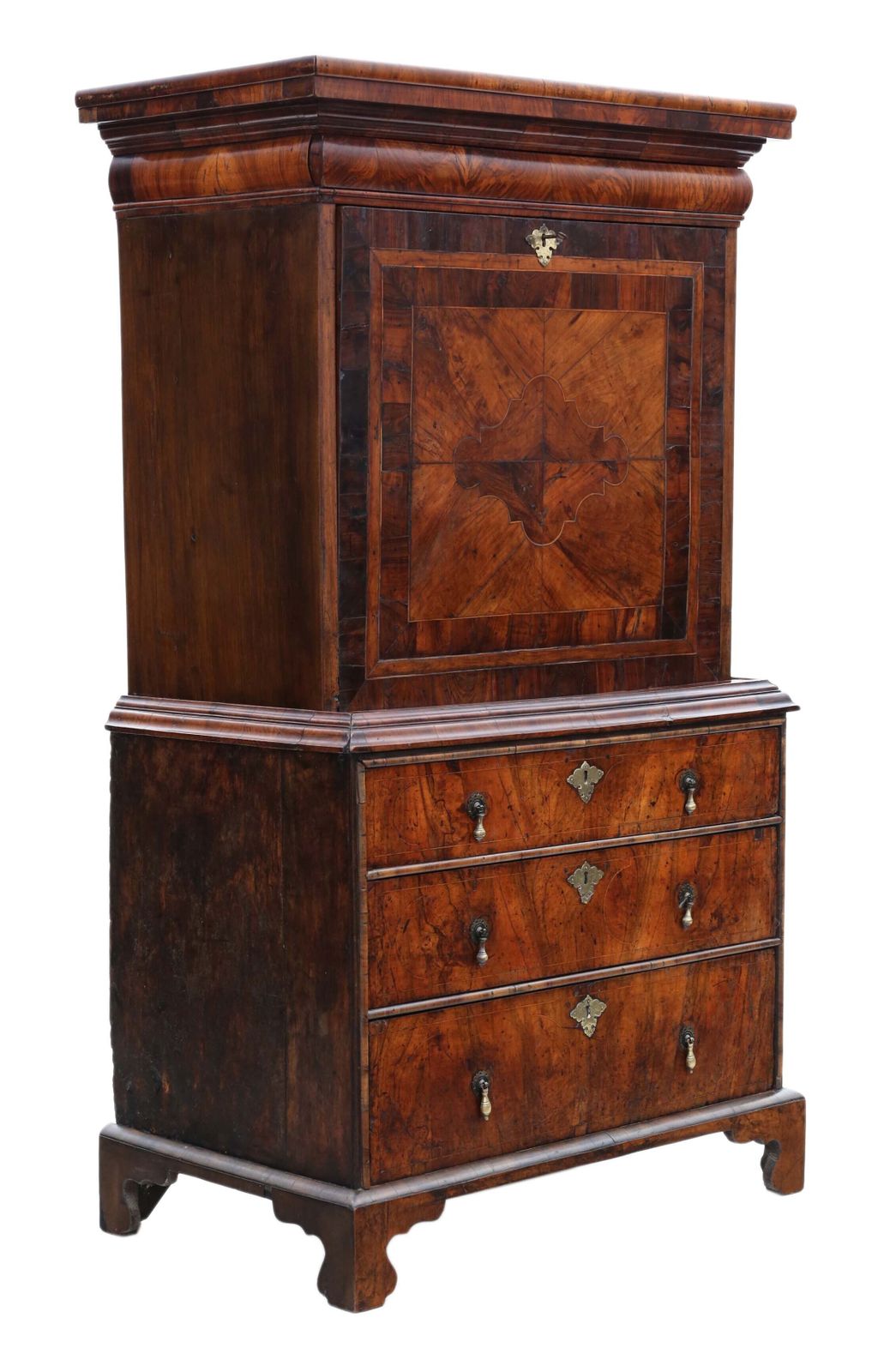 Antique Queen Anne Early 18th Century Inlaid Burr Walnut Escritoire Desk / Chest – Fine Quality
