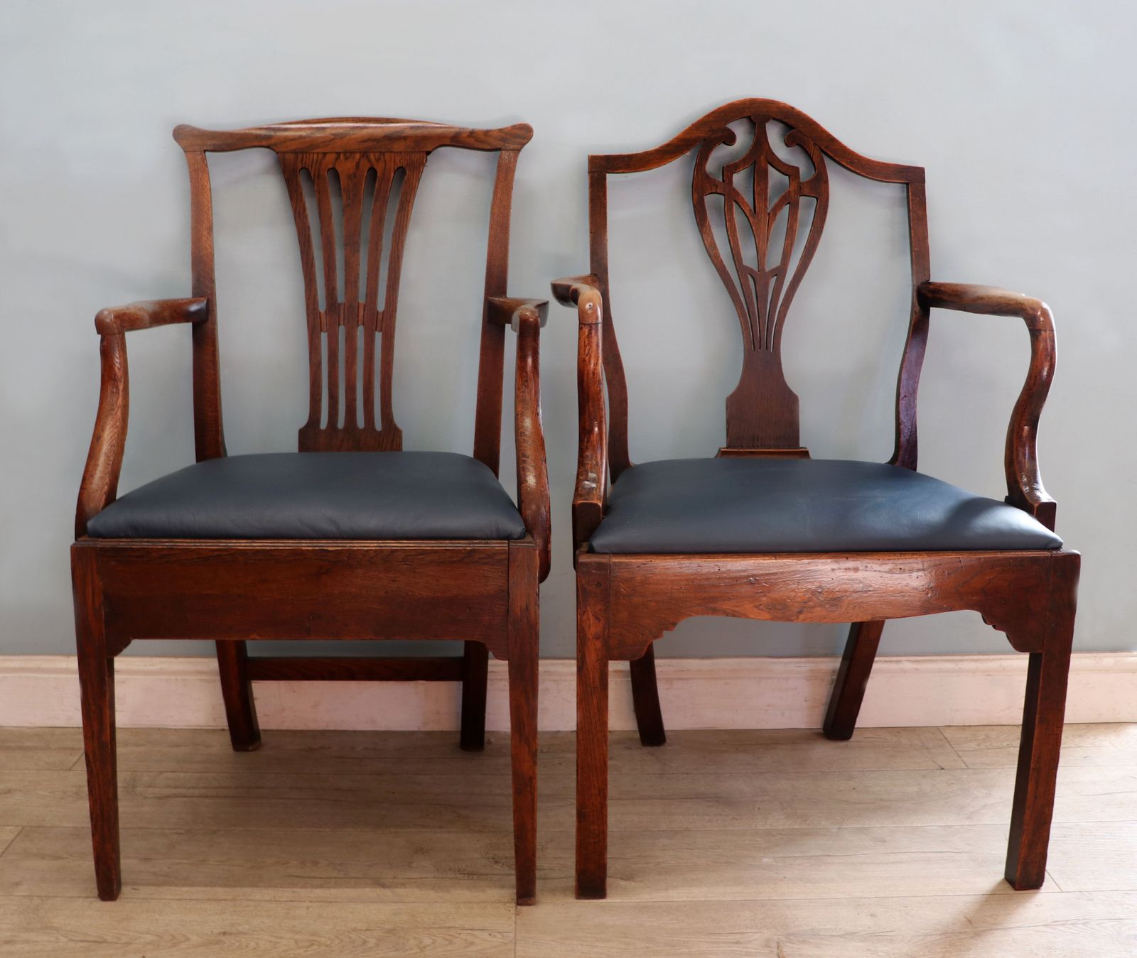 Two Lovely Early 19th Century Country Made Elm And Ash Framed Carver Chairs