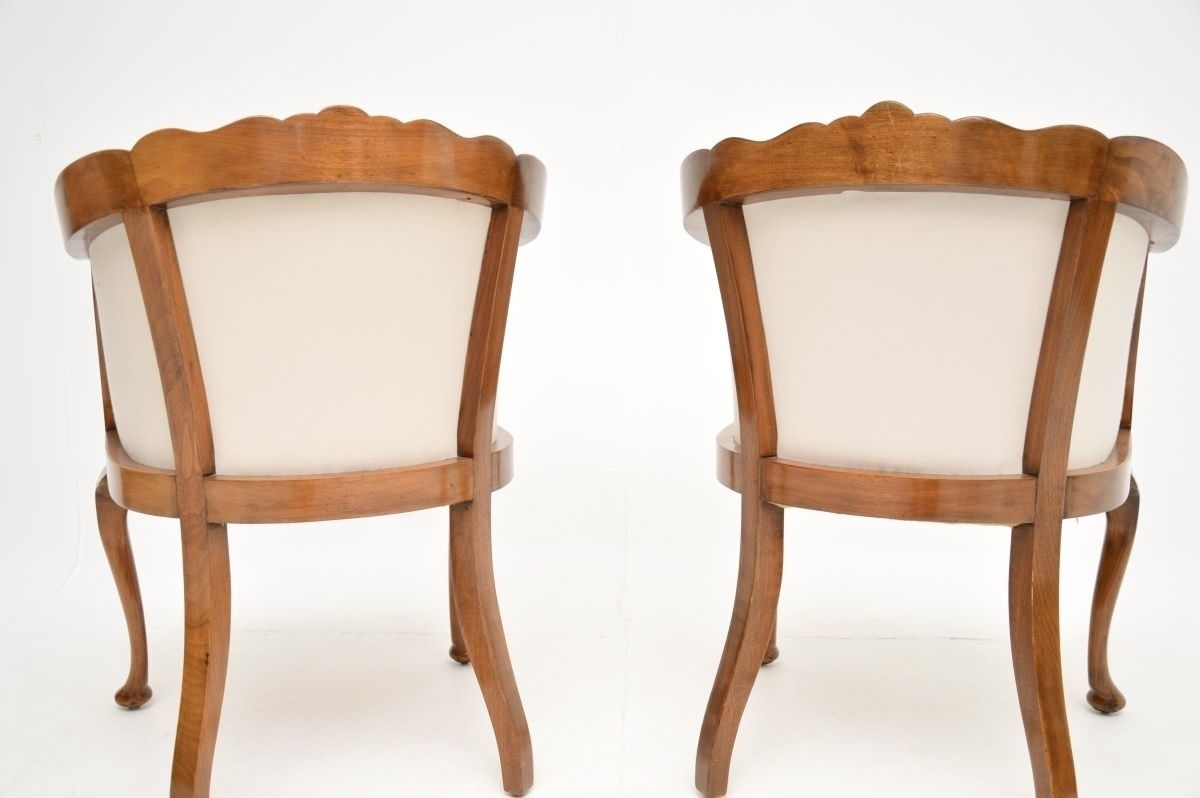 Furniture Pair Of Antique Queen Anne Style Walnut Tub Armchairs photo