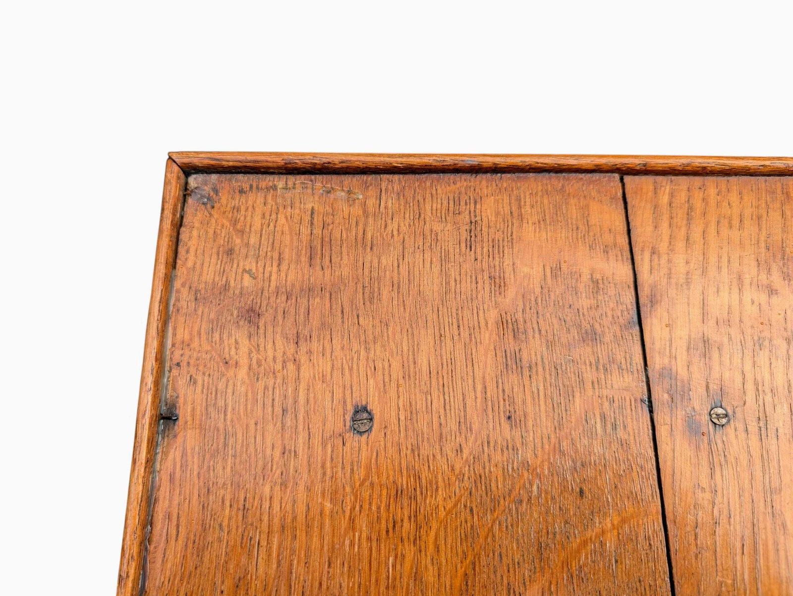 Rustic Oak Side Table: Arts & Crafts Plant Stand With Faux Bamboo, 1930s photo vintage