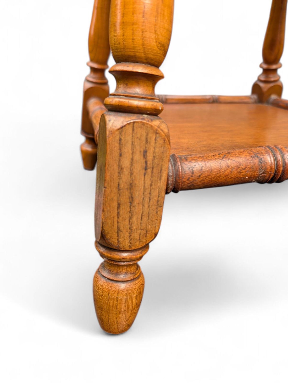 photo furniture Rustic Oak Side Table: Arts & Crafts Plant Stand With Faux Bamboo, 1930s