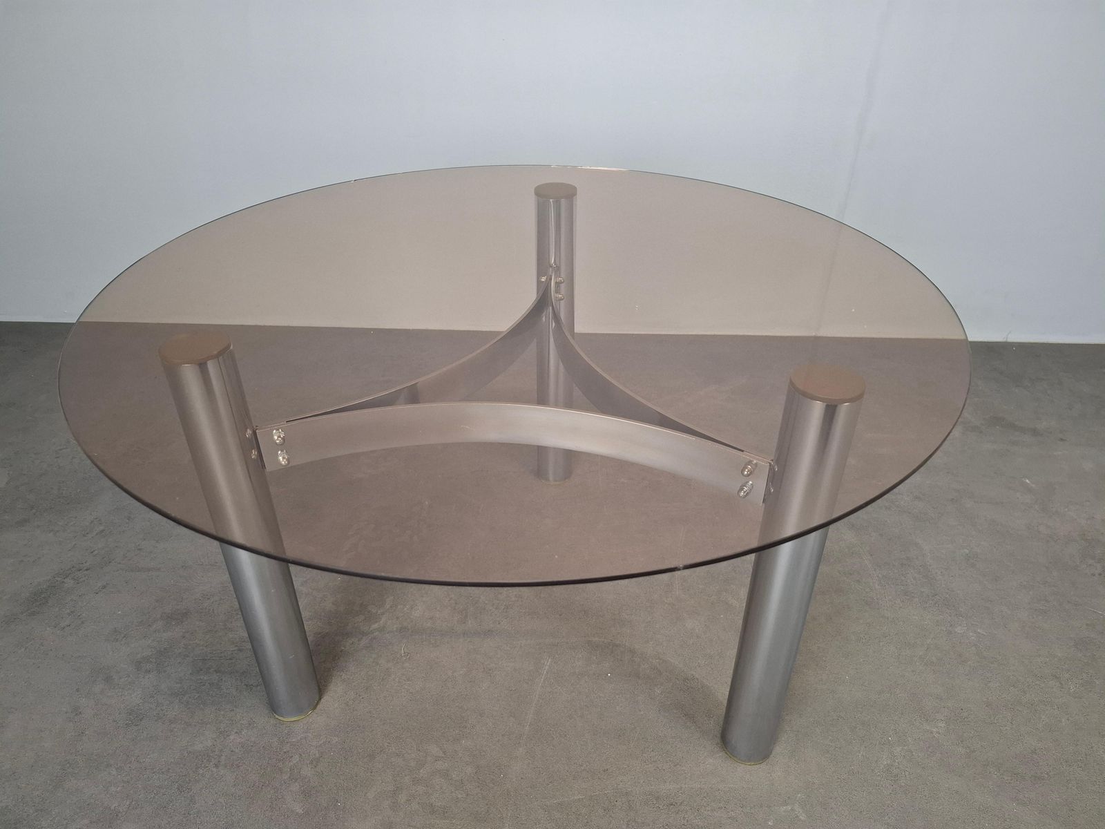 Midcentury Czechoslovak Smoked Glass Coffee Table, Chrome Metal, 1970s photo buy