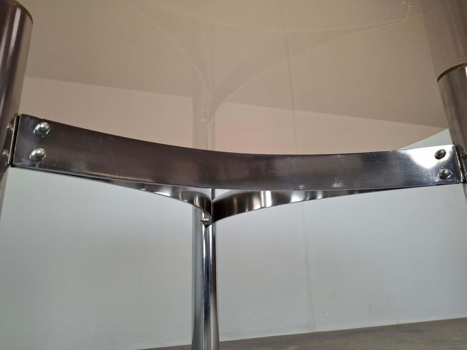 photo furniture Midcentury Czechoslovak Smoked Glass Coffee Table, Chrome Metal, 1970s