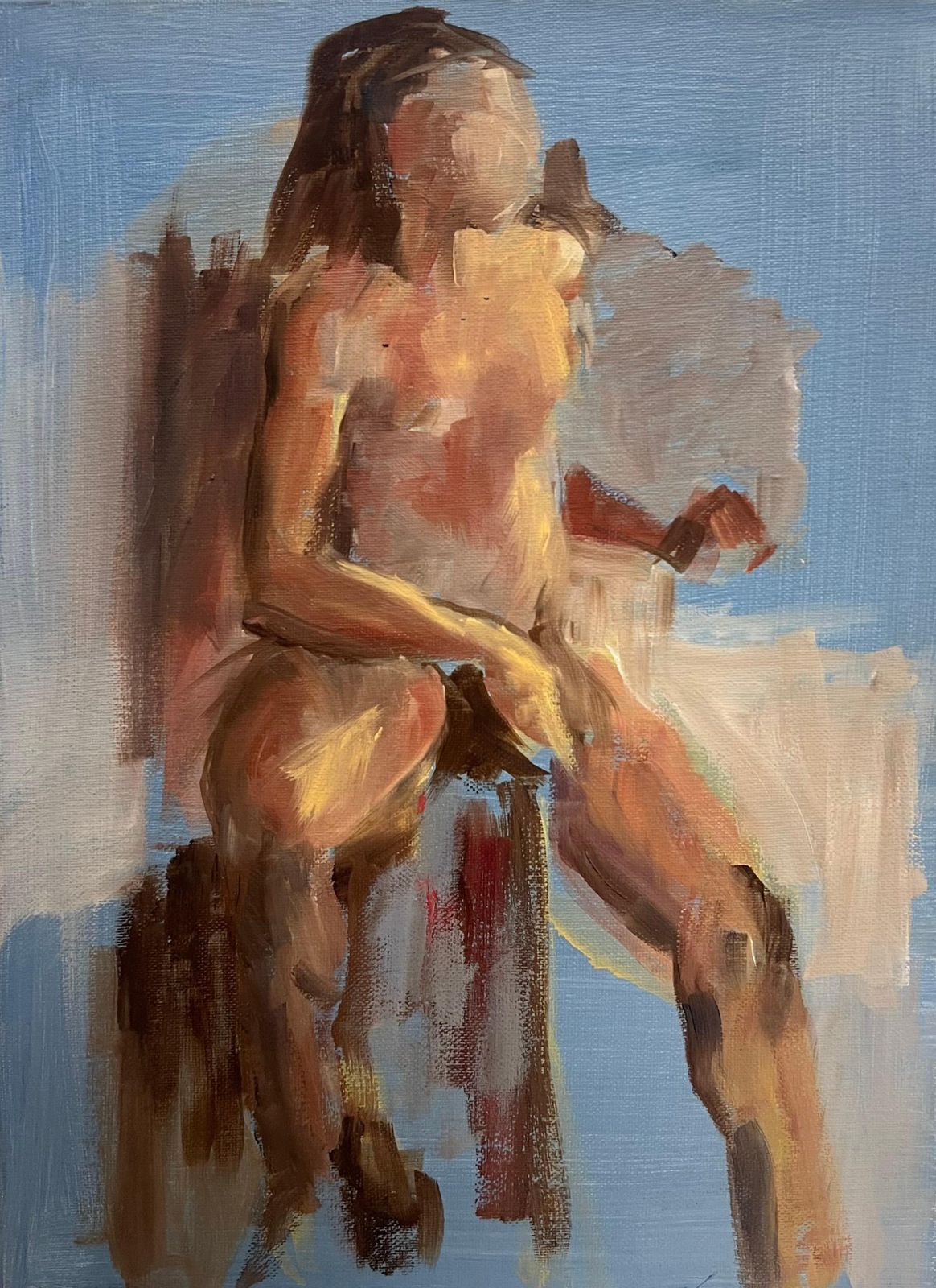 Jacqueline Boisselot20th Century French Modernist Oil Painting Seated Nude Woman On Chair