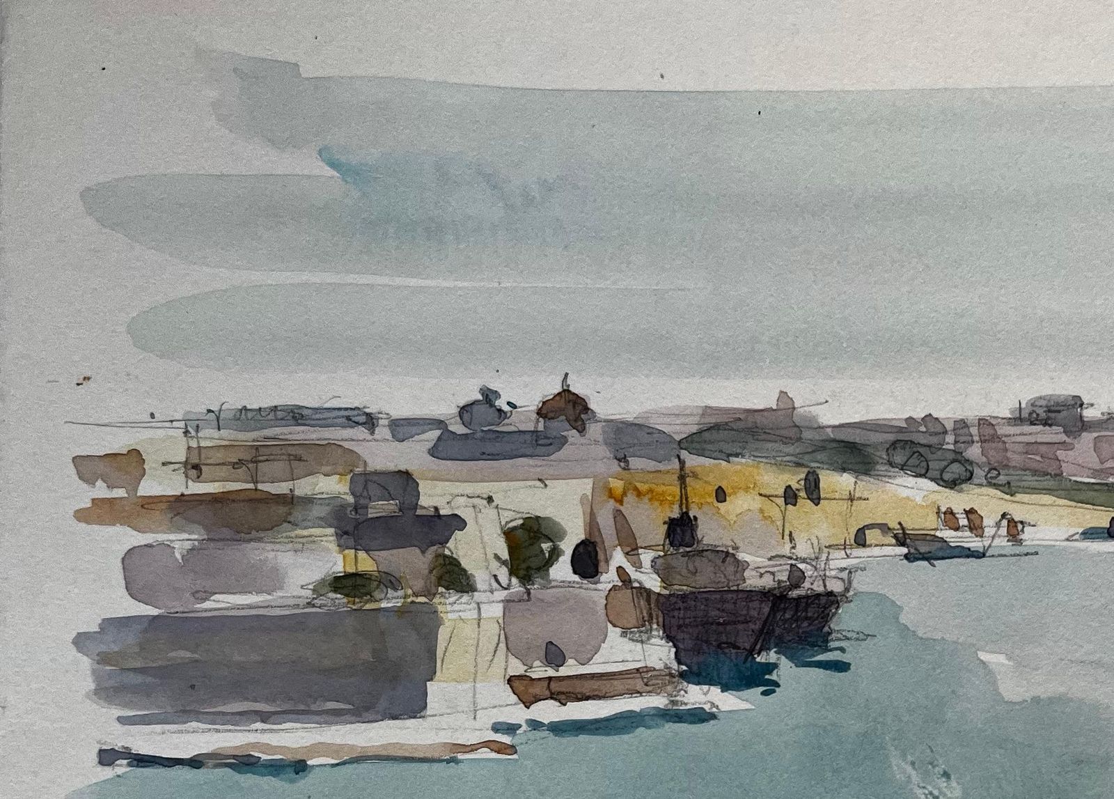 Pierre Neveumalta Valletta Harbour Coastal Cityscape Watercolor Gouache Pierre Neveu photo for sale