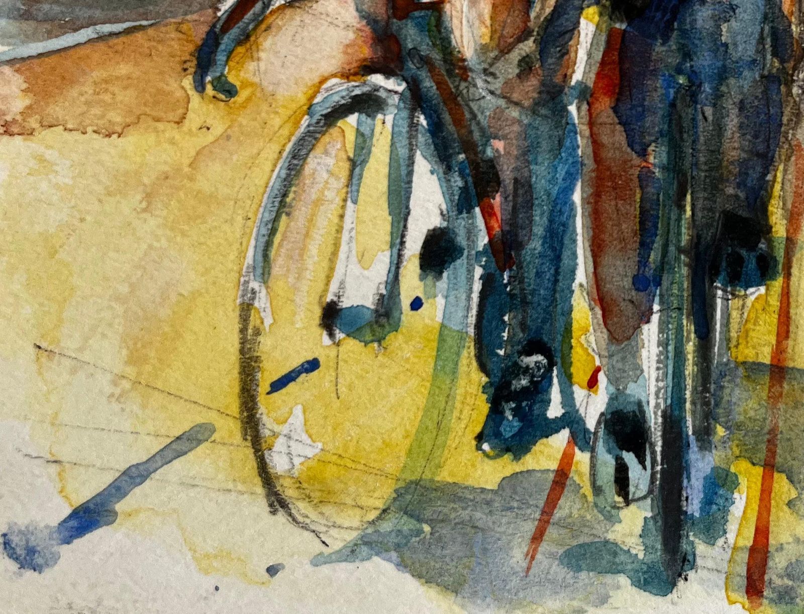 Pierre Neveutwo Cyclists Racing Study French Modernist Watercolor Gouache photo for sale