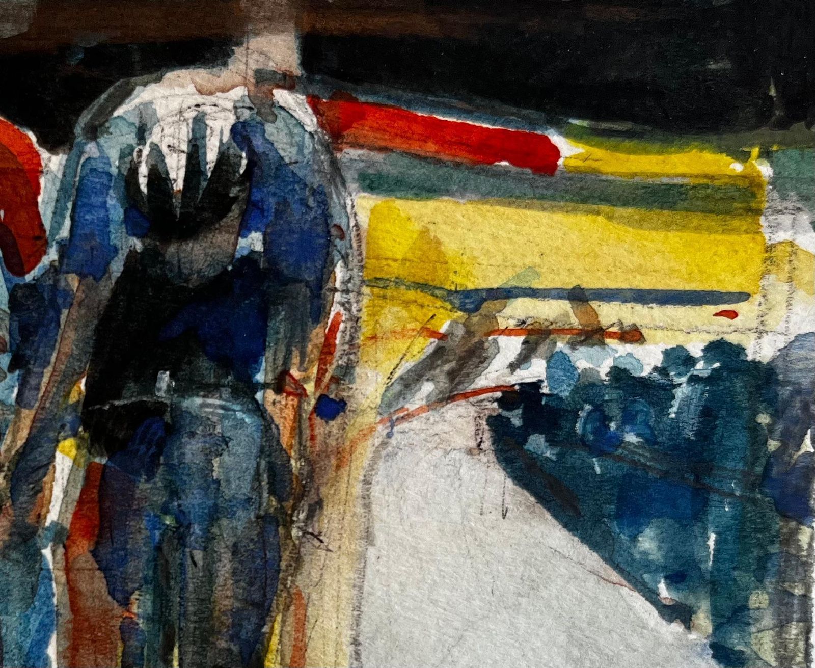 Pierre Neveutwo Cyclists Racing Study French Modernist Watercolor Gouache photo 499.0