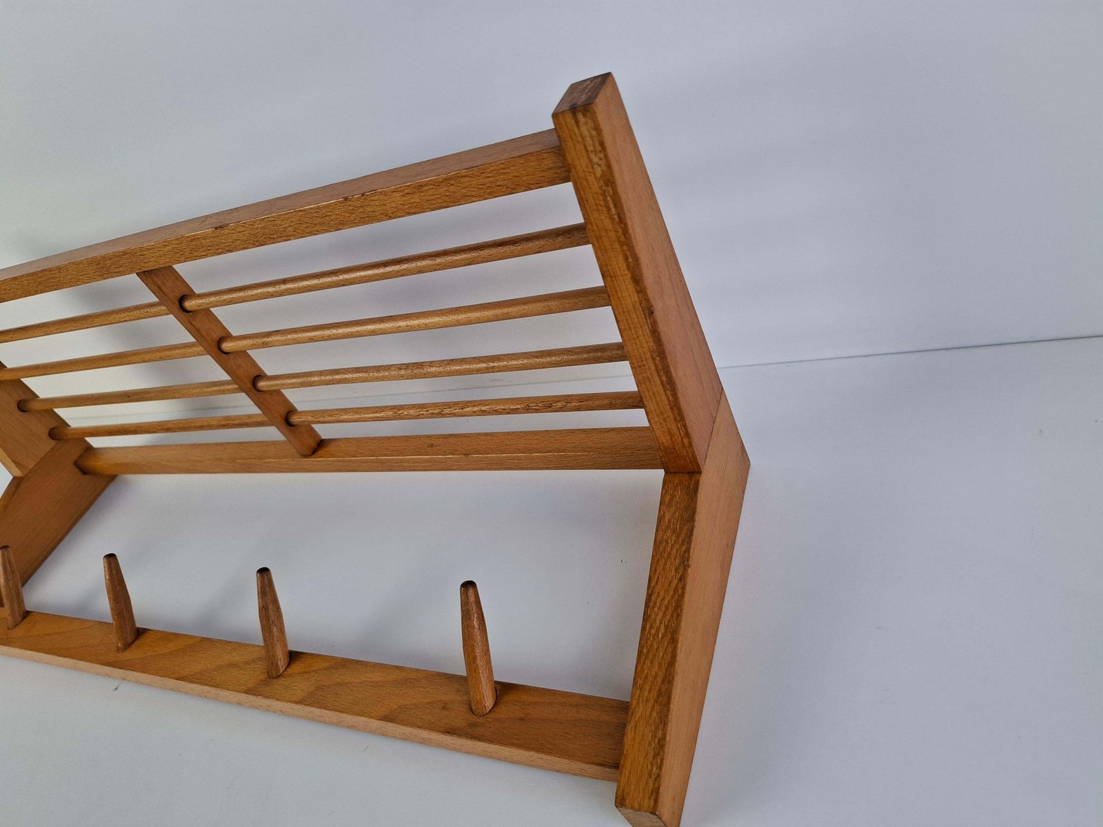 photo furniture Midcentury Czechoslovak Wooden Wall Coat Rack With Shelf, Uluv Krasna Jizba, 70s