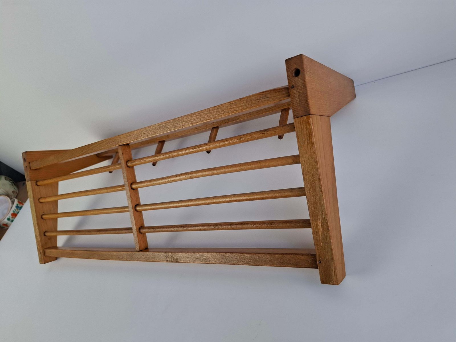 photo for sale Midcentury Czechoslovak Wooden Wall Coat Rack With Shelf, Uluv Krasna Jizba, 70s