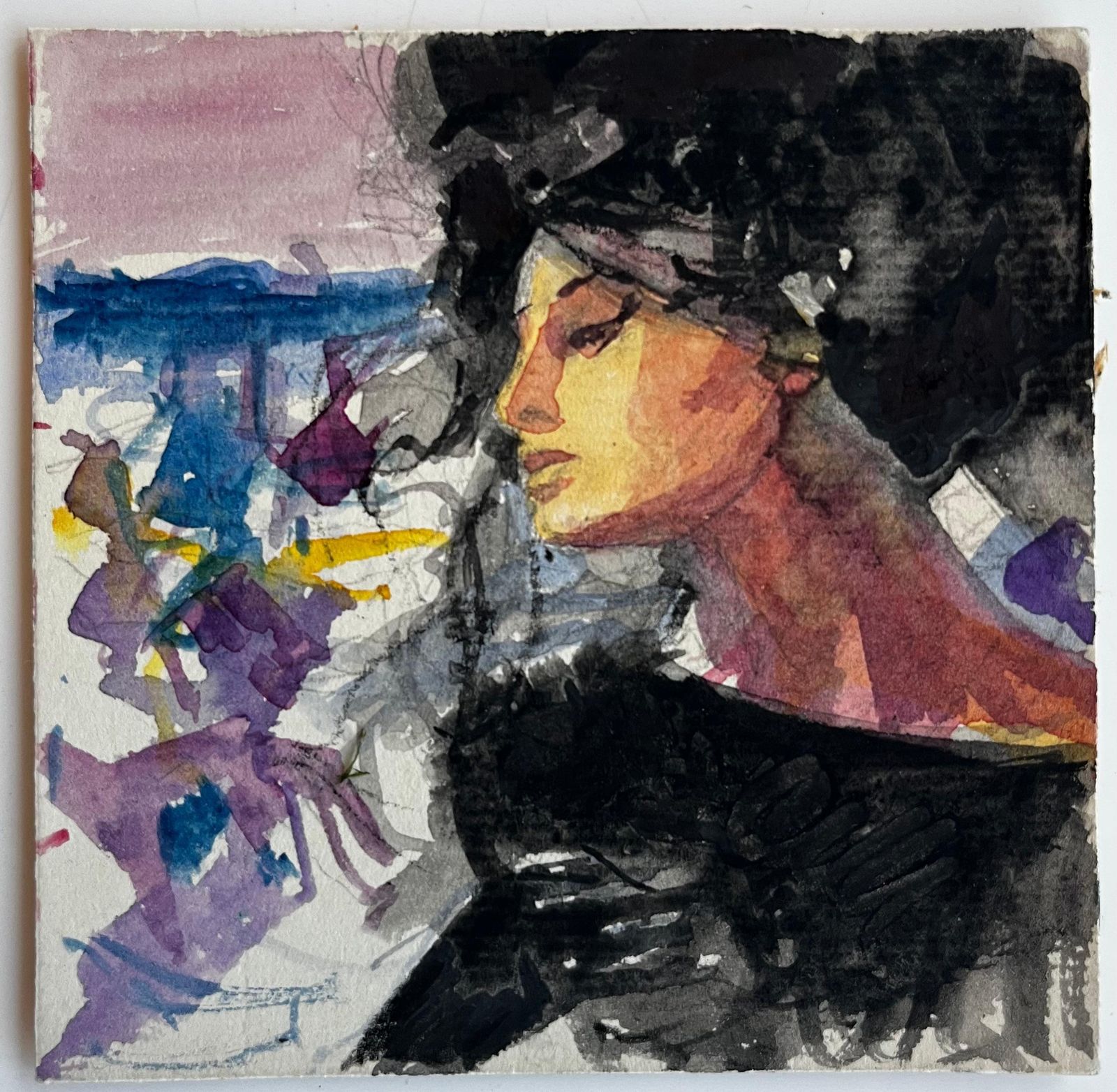Pierre Neveuexpressive Female Portrait With Hat French Modernist Watercolor Gouache photo furniture
