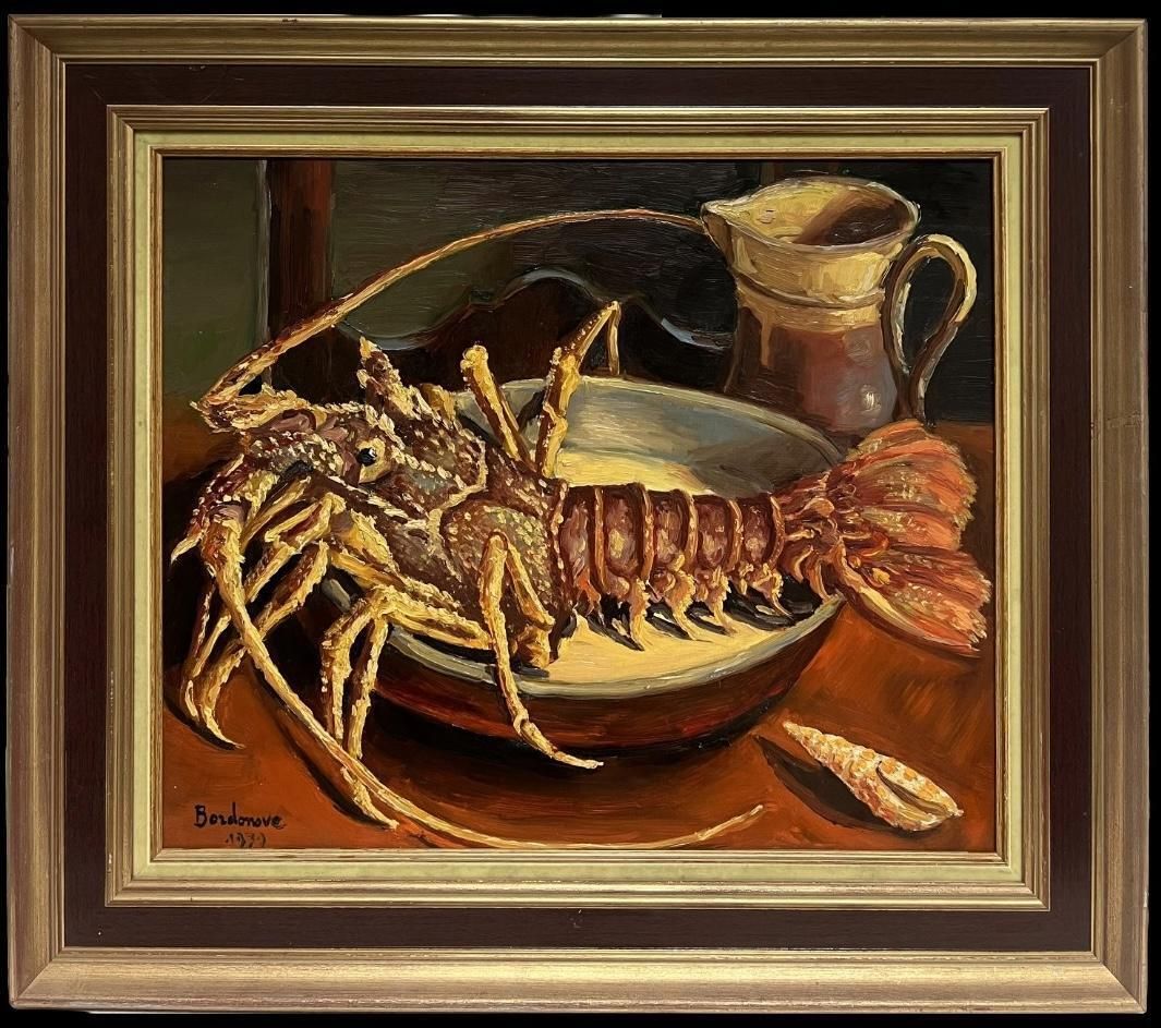 Georges Bordonovefrench Impressionist Oil Painting Seafood Platter Lobster Signed Original 20thc1970's