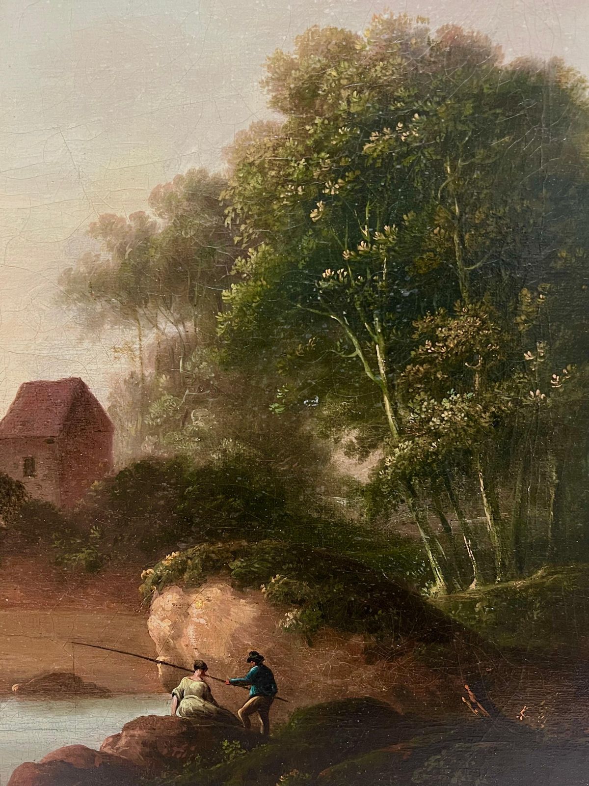 English School 19th Centuryfine Early 1800's English Romantic Sunset Landscape Figures & Cattle Rural View1953 photo for sale