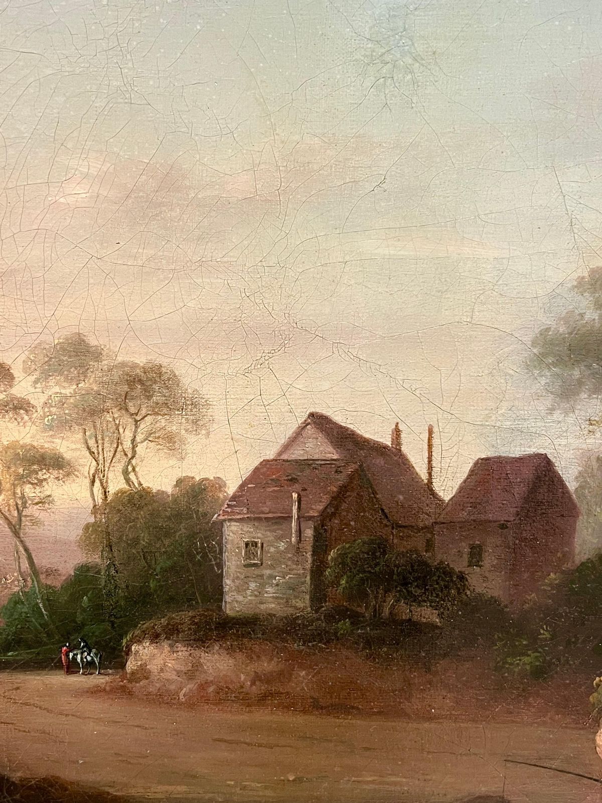 English School 19th Centuryfine Early 1800's English Romantic Sunset Landscape Figures & Cattle Rural View1953 photo vinterior