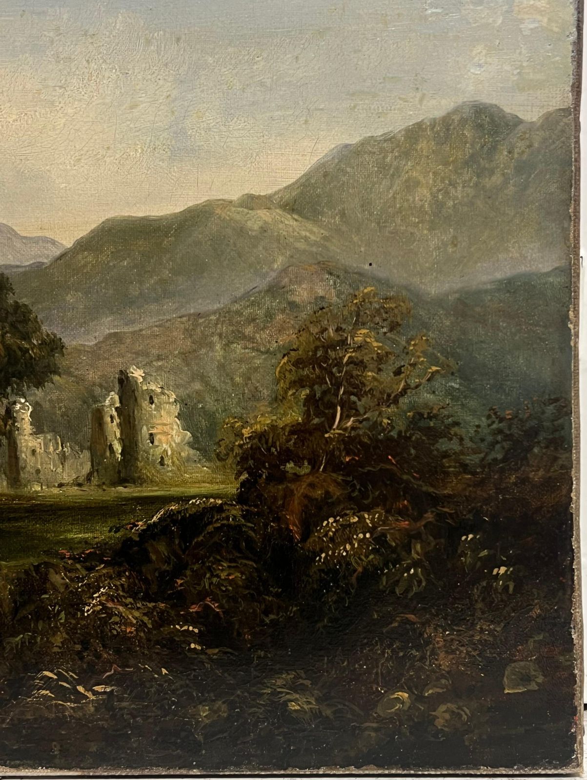 Antique Scottish Schoolancient Castle Ruins In Scottish Highlands Landscape 19th Century Oil Painting1953 photo vintage