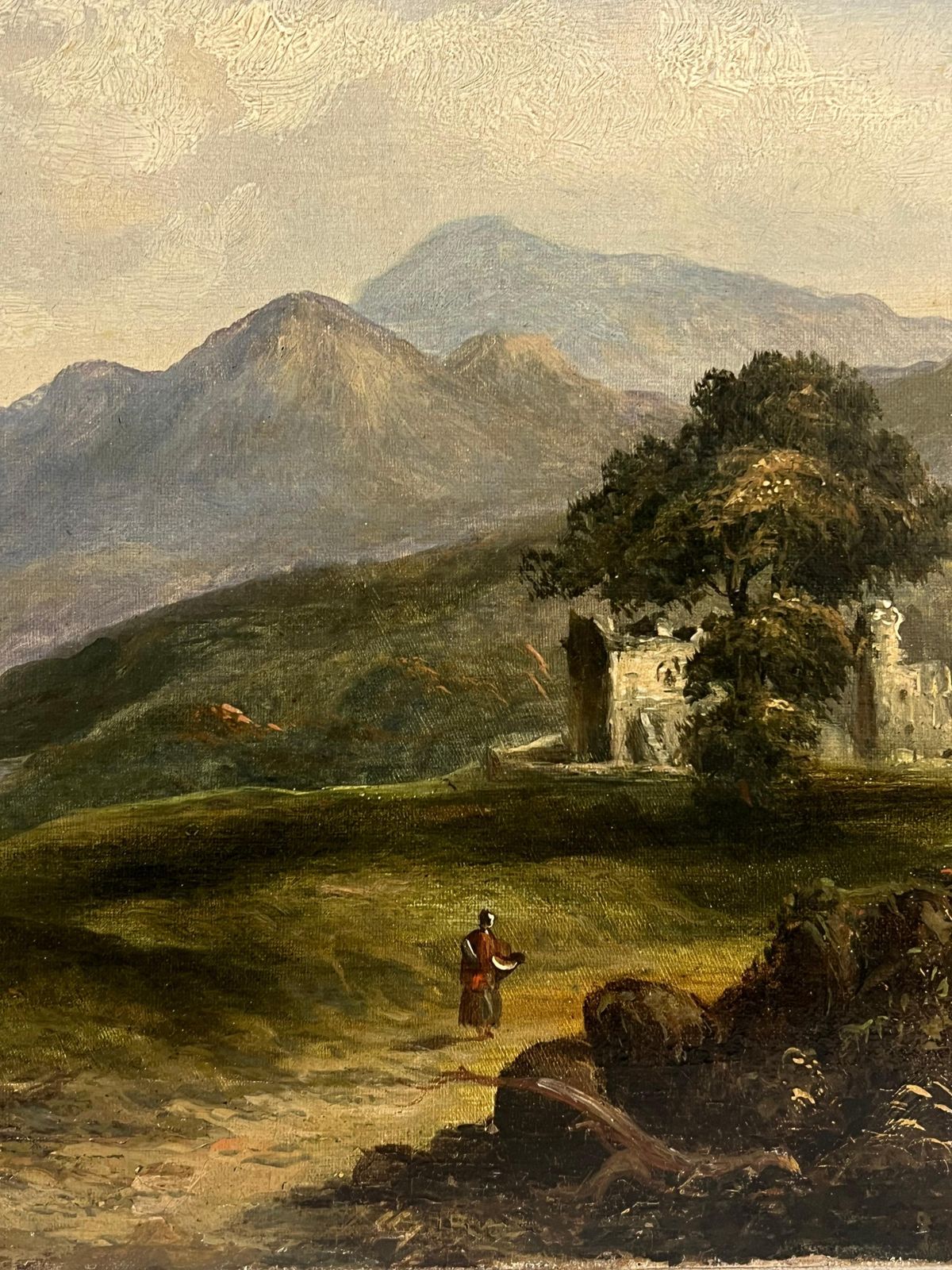 photo furniture Antique Scottish Schoolancient Castle Ruins In Scottish Highlands Landscape 19th Century Oil Painting1953