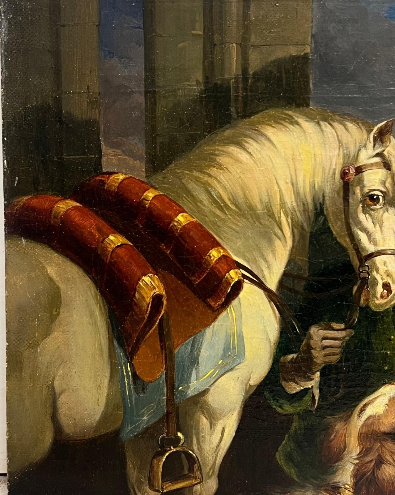 English 19th Centuryfine Quality 19th Century Oil Painting Groom With Horse & Dog1953 photo Art