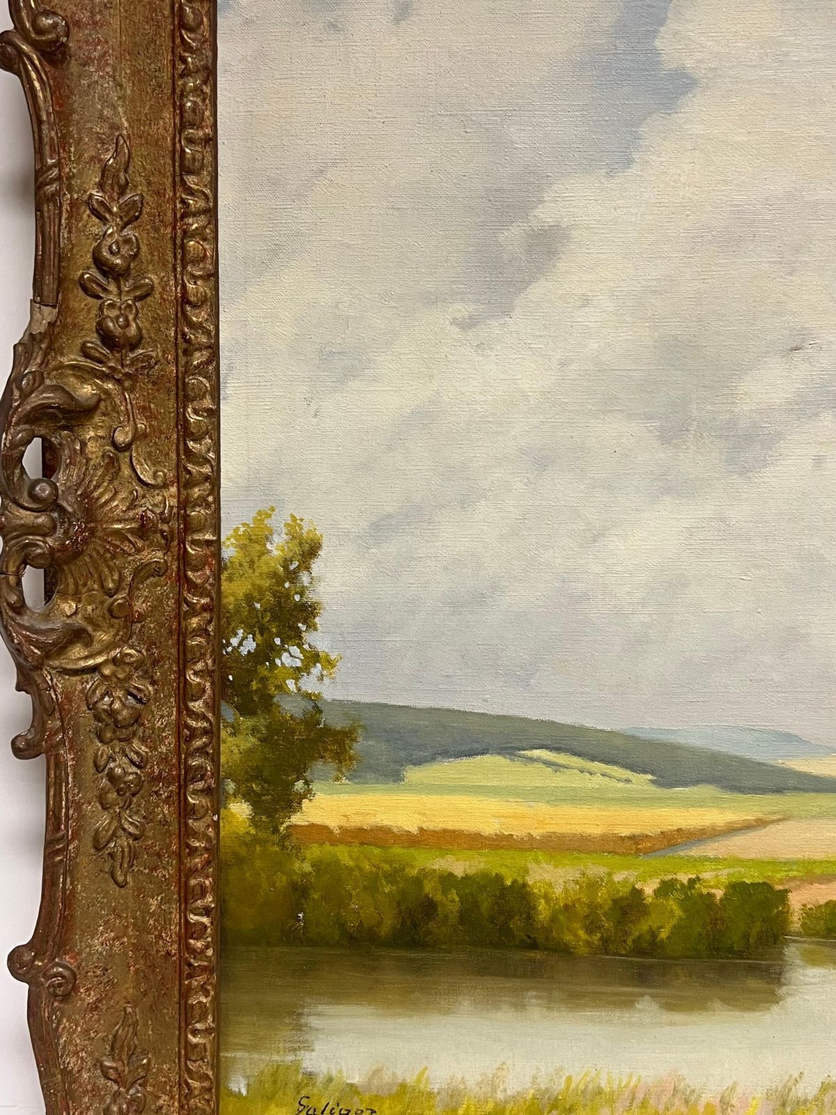 Continental Mid 20th Centurylarge Mid 20th Century European Signed Oil Painting Golden Green Meadows1953 photo vinterior