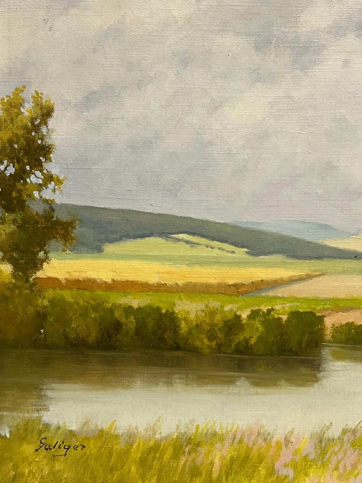 Continental Mid 20th Centurylarge Mid 20th Century European Signed Oil Painting Golden Green Meadows1953 photo buy