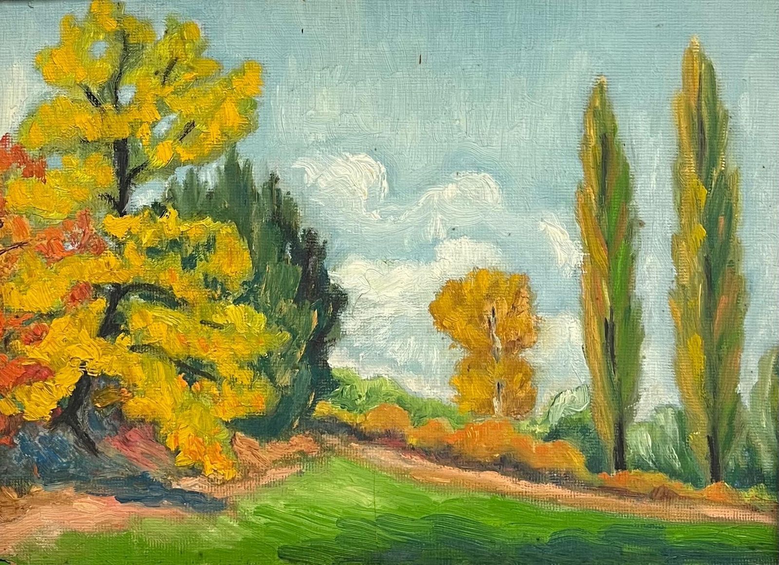 Pierre Piot (1921 1998)fine Mid 20th Century French Post Impressionist Oil Autumn Tall Trees Golden photo furniture