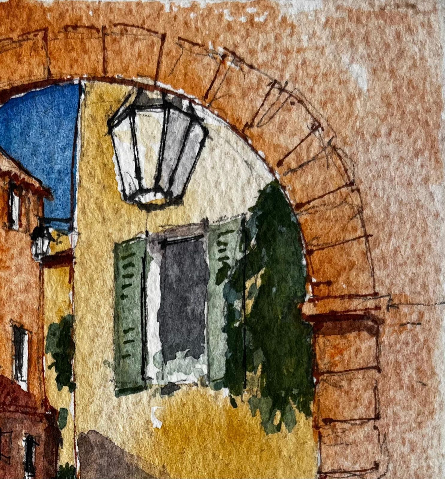 Pierre Neveumediterranean Village Archway Sunlit Street Castellar Watercolor photo Art